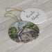 Discover the Corolla Chapel Watercolor Ornament, a tribute to artist Connie Fintel. Porcelain, double-sided, and ready to hang with a ribbon. Support the Corolla Chapel with your purchase.