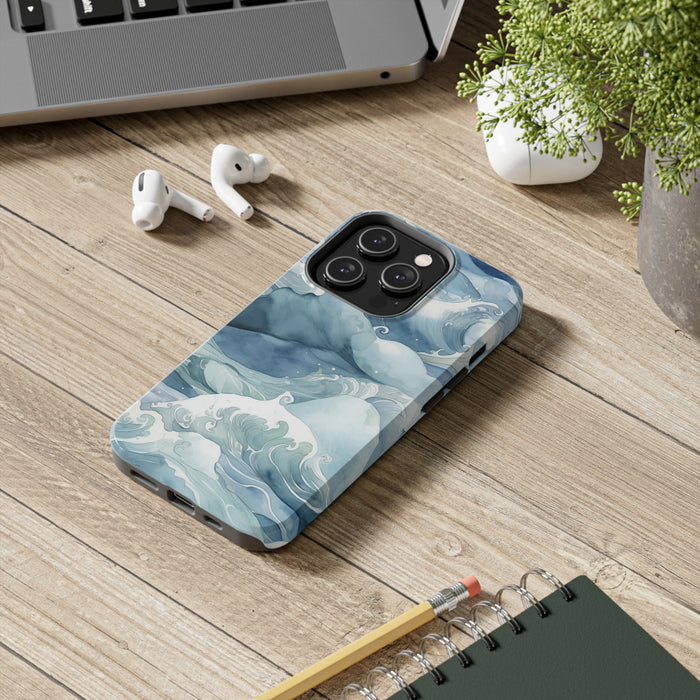 iPhone case that has a watercolor wave pattern. Available for a variety of iPhone models