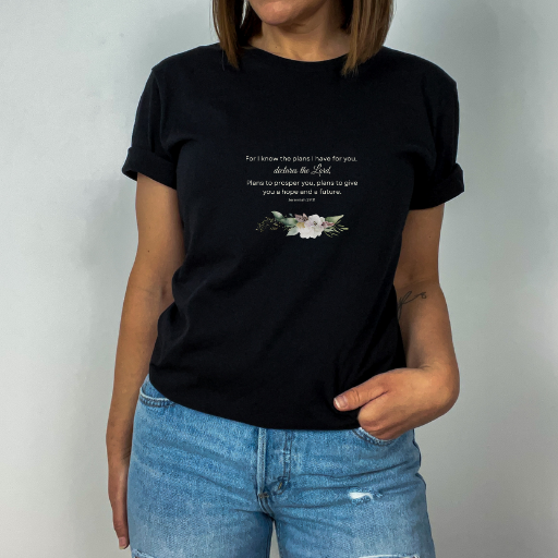 For I Know the Plans I have for you faith t-shirt. Available in a variety of colors and sizes.